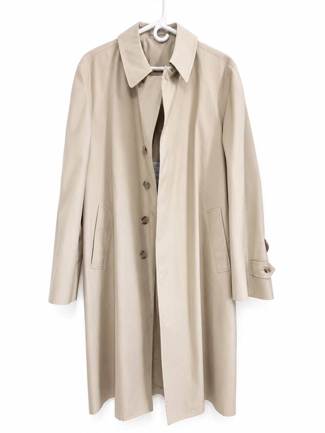 Vintage London Fog Men's 44 Long Beige Trench Coat Rain Overcoat Classic